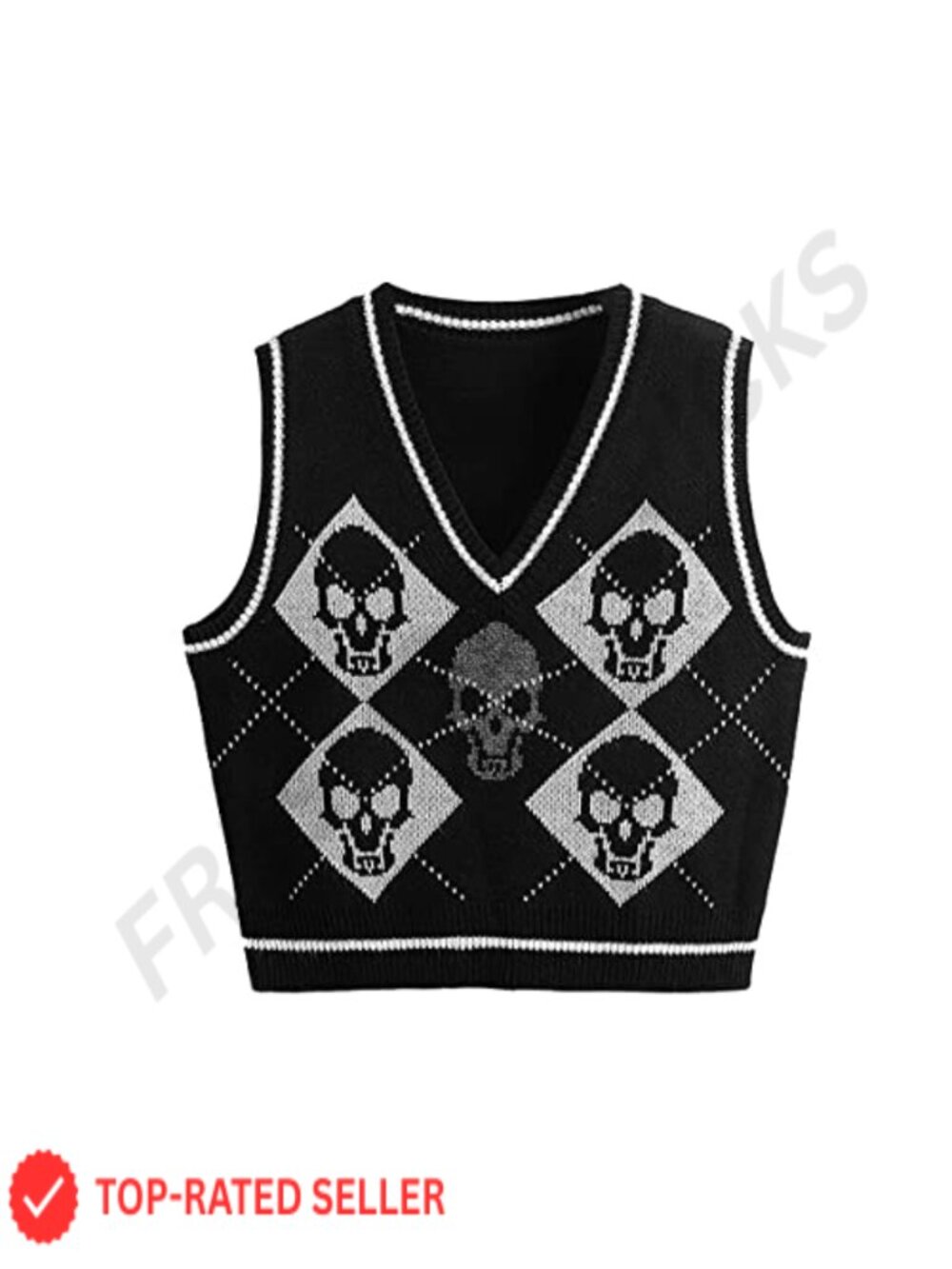 Womens Sleeveless Sweater Vest V Neck Skull Print Knit Crop Pullover Tank Top